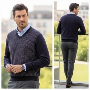 NWT Southern Pines L Old Money Modern Contemporary Preppy V Neck Knit Sweater